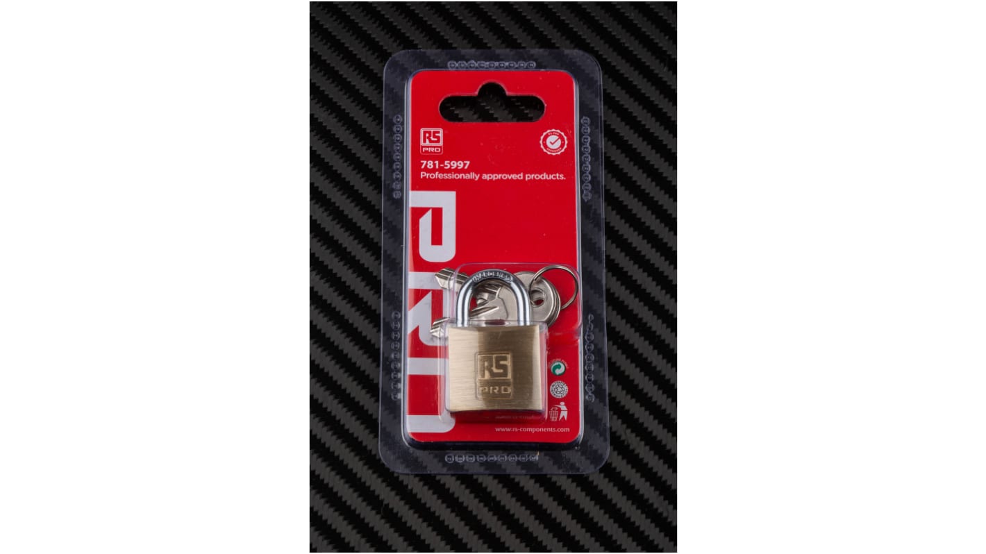 Lucchetto con chiave RS PRO per uso interno ed esterno, in Ottone, anello da 5mm, L. 14mm, col Ottone