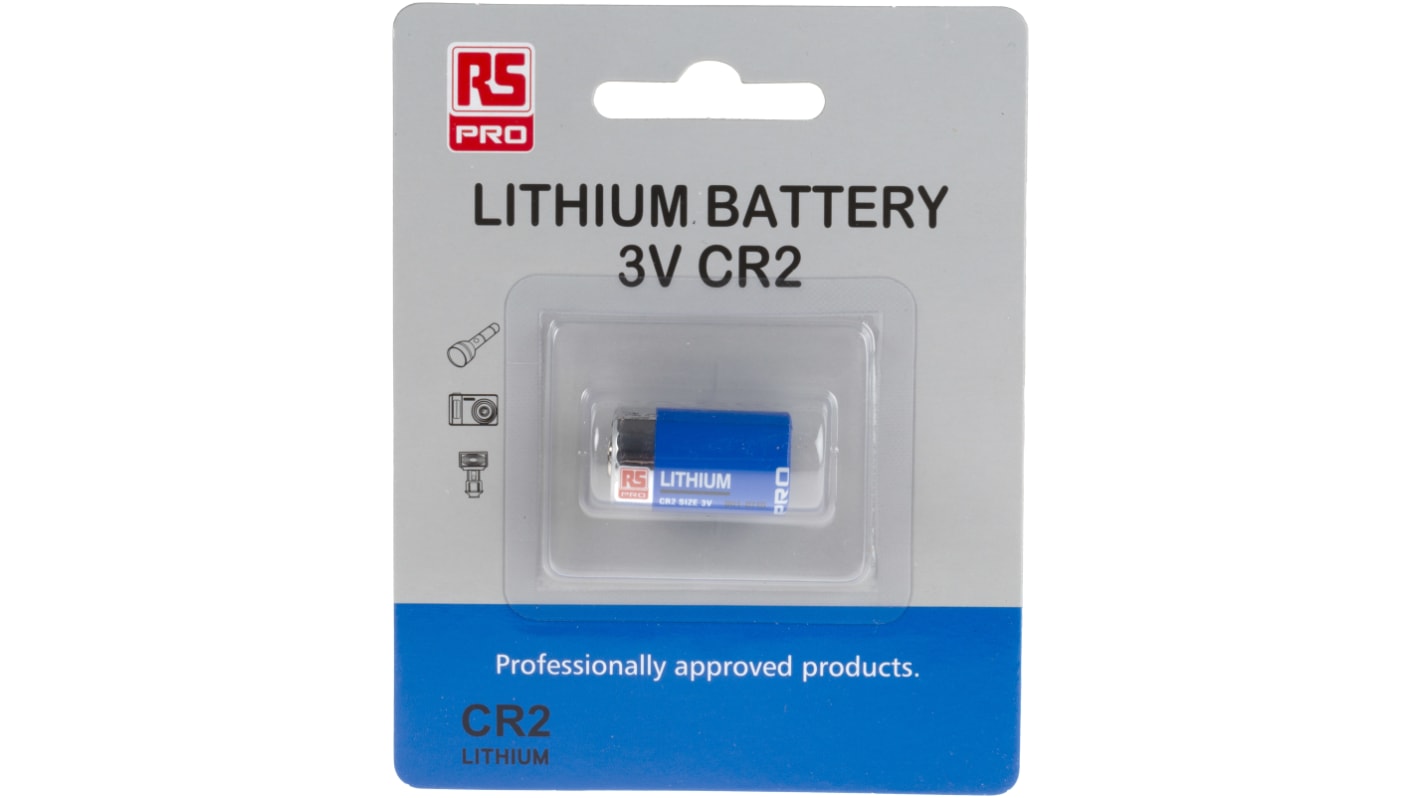 RS PRO Lithium Manganese Dioxide 3V, CR2 Camera Battery