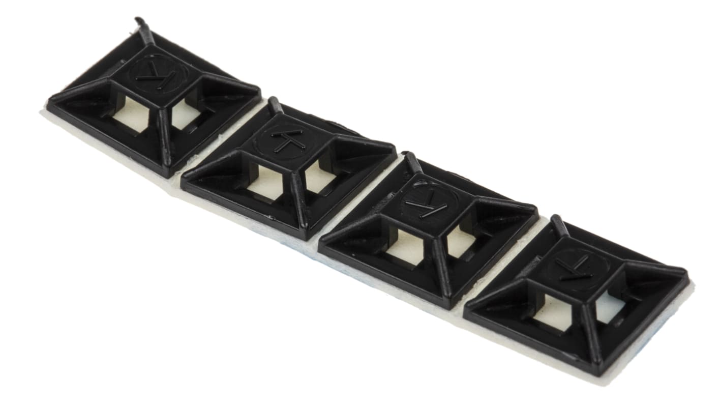 RS PRO Self Adhesive Black Cable Tie Mount 12.5 mm x 12.5mm, 3.2mm Max. Cable Tie Width