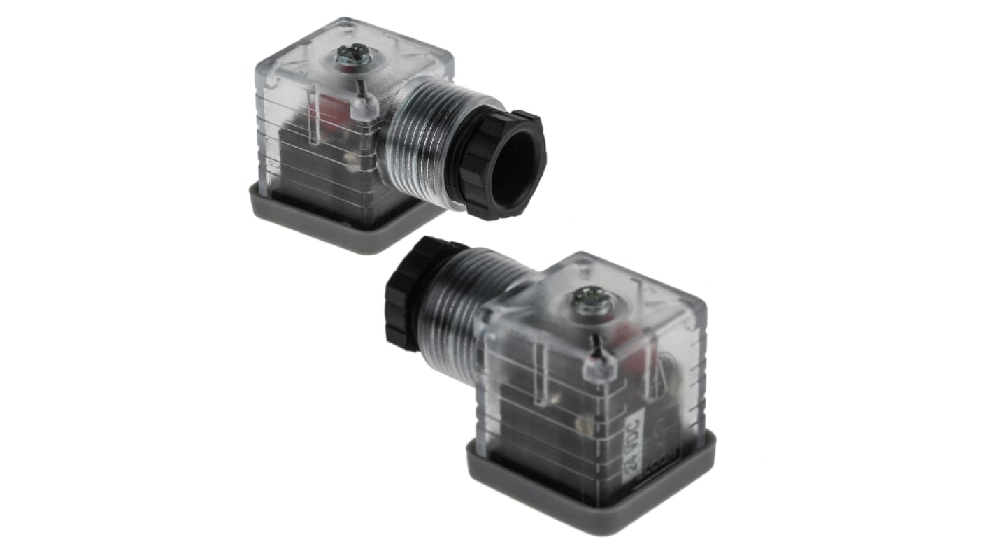 RS PRO 3P+E DIN 43650 A, Female Solenoid Valve Connector,  with Indicator Light, 24 V dc Voltage