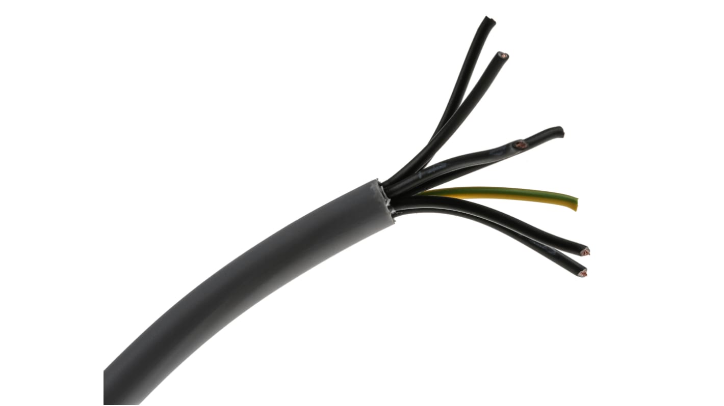 RS PRO 7芯YY控制电缆, 0.5 mm², 20 AWG, 无屏蔽, 50m长, 灰色PVC护套