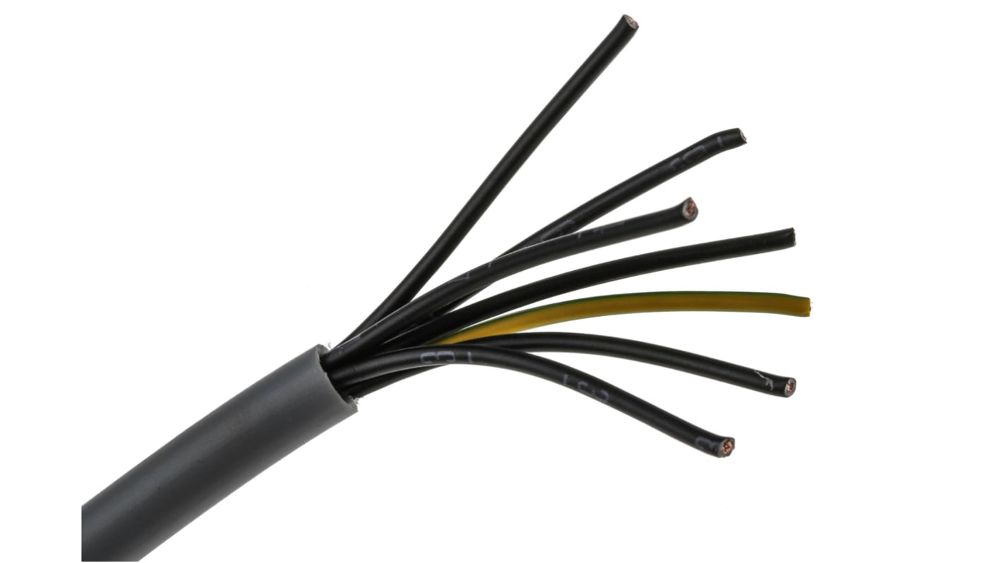 RS PRO 7芯YY控制电缆, 0.75 mm², 18 AWG, 无屏蔽, 50m长, 灰色PVC护套