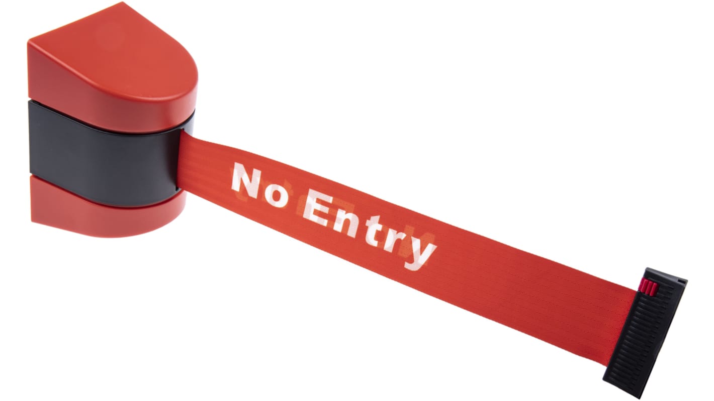 RS PRO Black & Red Polyester Retractable Barrier, 4.6m, Red Tape