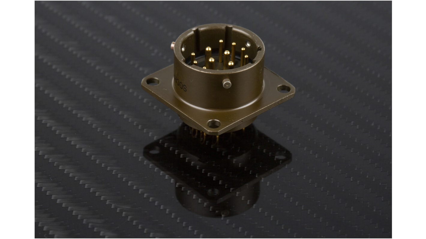Amphenol Socapex, PT, Copper Alloy 12 Way Panel Mount MIL Spec Circular Connector ReceptacleGreen, Pin Contacts,Shell