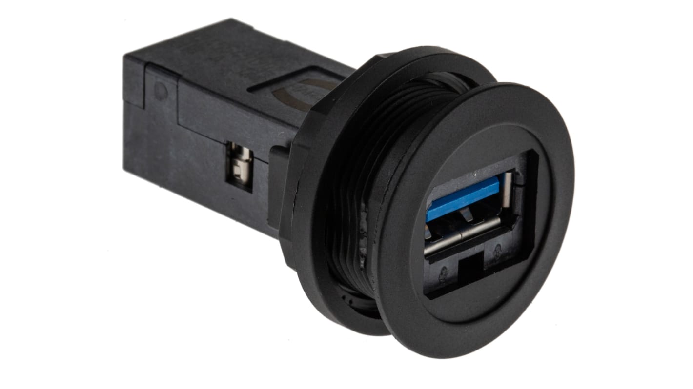 HARTING Straight, Panel Mount, Socket- Single Port Type A to A 3.0 USB Connector