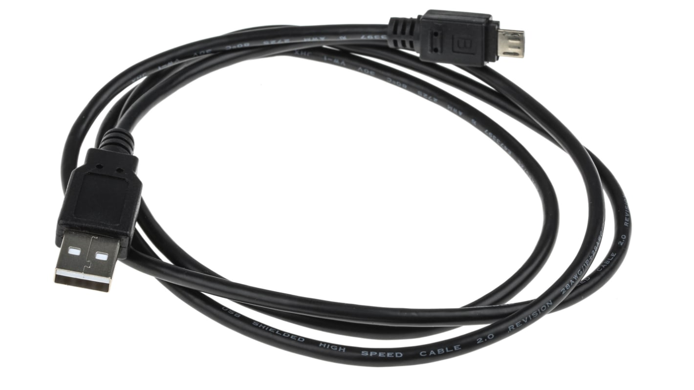 RS PRO USB 2.0, Male USB A to Male Micro USB B, 1.2m