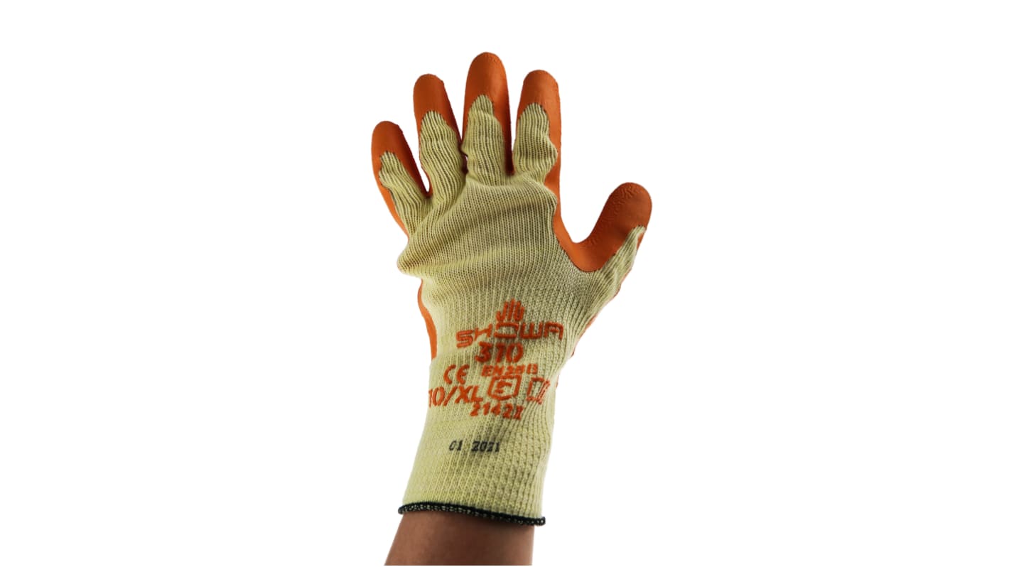 Showa Yellow Polyester Cotton Fibre General Purpose Work Gloves, Size 10, Latex Coating