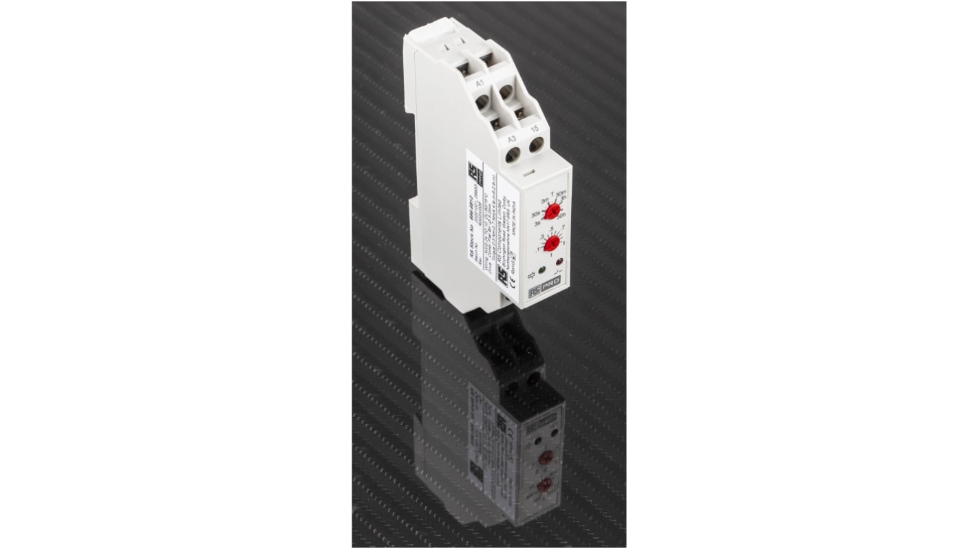 RS PRO DIN Rail Mount Timer Relay, 24V ac, 1-Contact, 0.3 s → 30h, 1-Function, SPDT