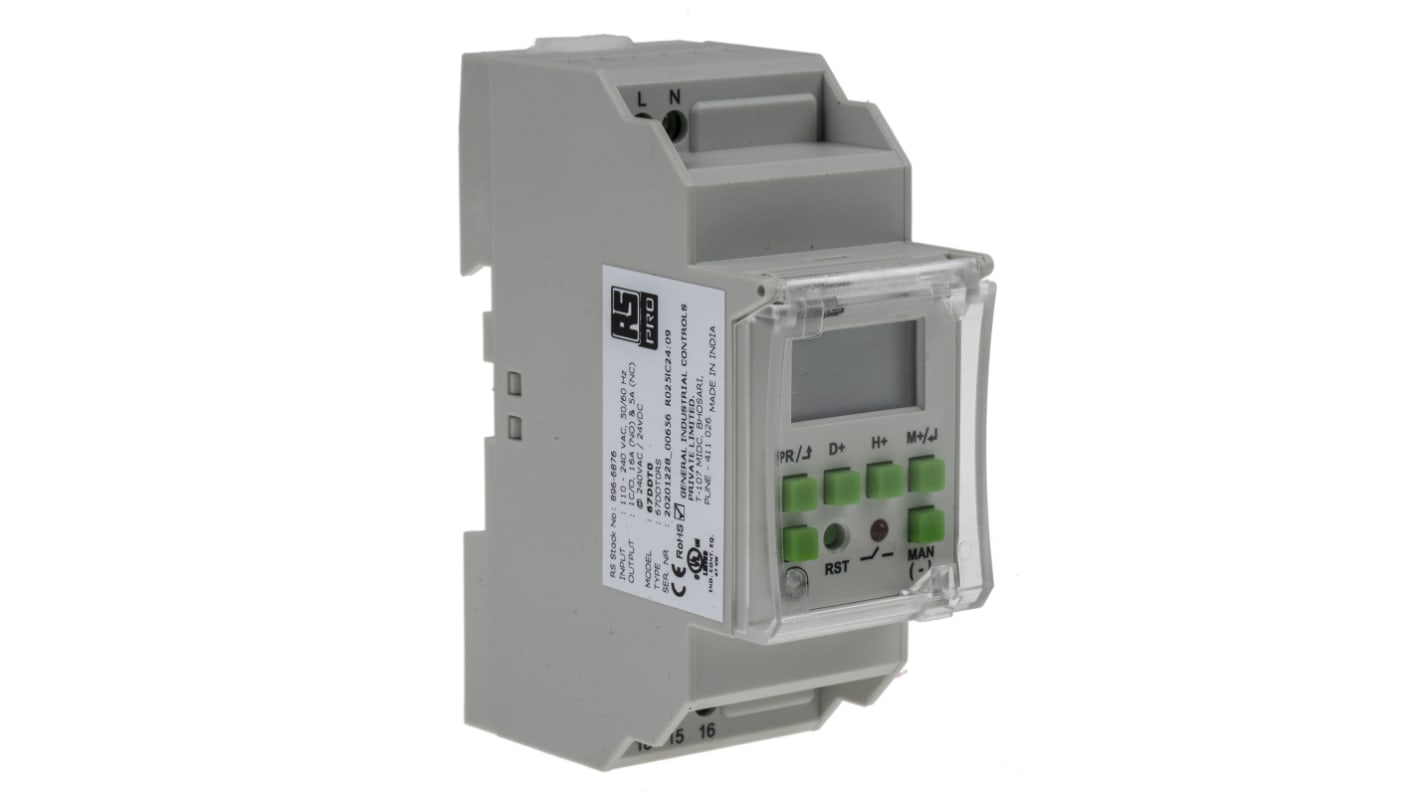 RS PRO DIN Rail Time Switch 110 → 240 V ac, 1-Channel