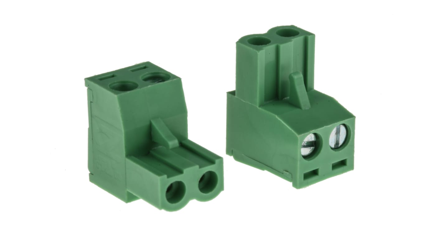 RS PRO, 5.08mm Pitch, 2 Way, Right Angle, Pluggable Terminal Block, Plug, Through Hole, Screw Termination