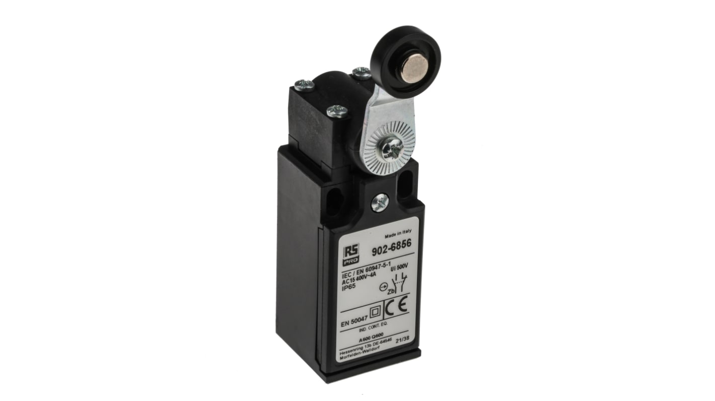 RS PRO Roller Lever Limit Switch, NO/NC, IP65, DPST, Thermoplastic Housing, 400V ac Max, 4A Max