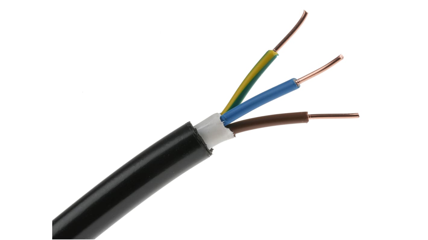 RS PRO, NYY-J, 50m 3 Core, Black PVC Power Cable +70°C
