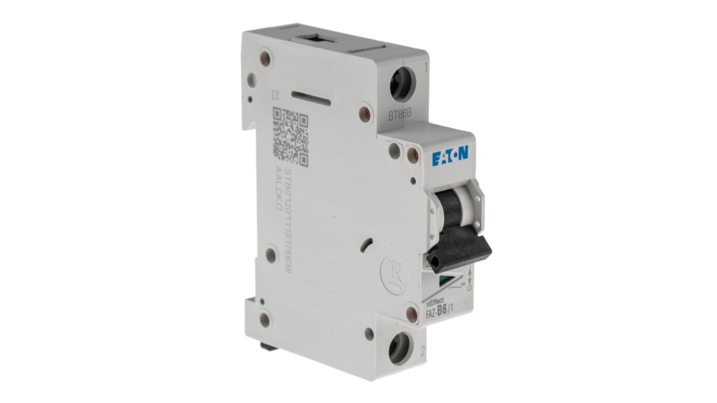 Eaton xEffect MCB, 1P, 6A Curve B, 240V AC, 48V DC, 10 kA Breaking Capacity