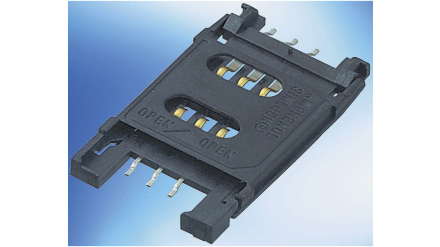 Amphenol 6 Way SAM, SIM SIM Card Connector With Solder Termination