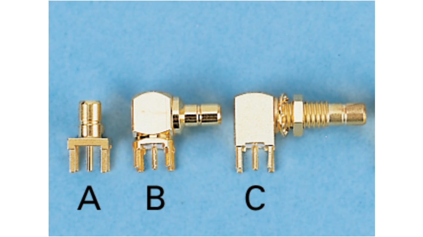 binder, jack Through Hole SMB Connector, 50Ω, Solder Termination, Right Angle Body