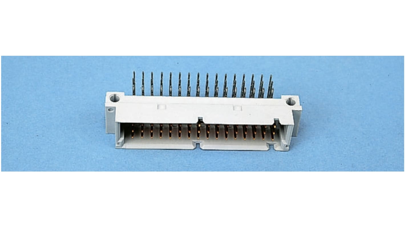 Amphenol ICC C/2型DIN41612欧式连接器公插, 32针, 2行, 2.54mm节距, THT安装, 焊接端接, 直角