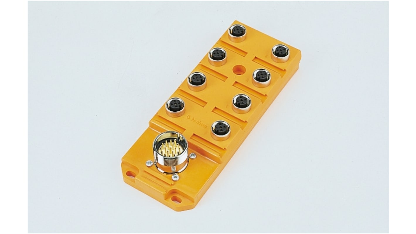 Lumberg Automation M12传感器分线盒, 4端口, 19线路, 10 → 30V 直流, IP67, ASB系列