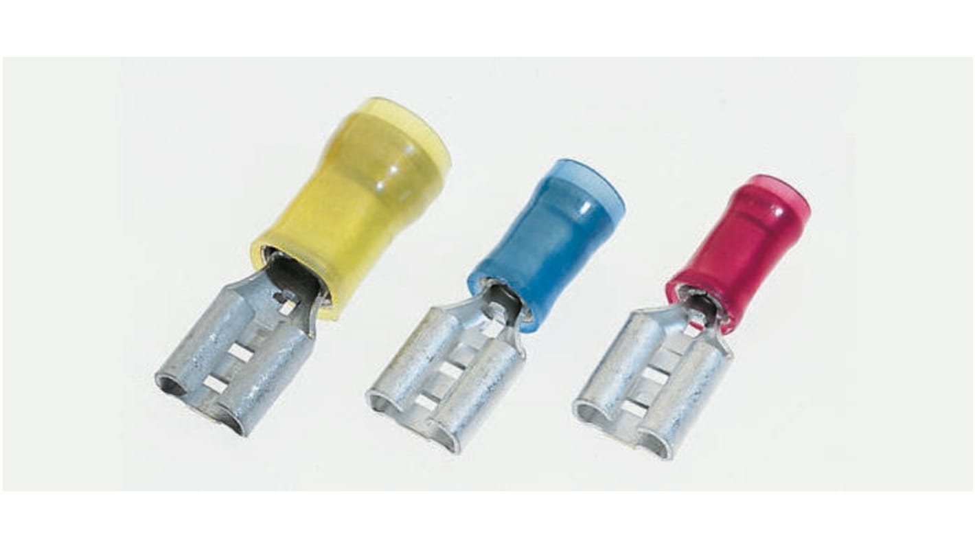 TE Connectivity FASTON .250 Yellow Female Spade Connector, Receptacle, 5.14mm² Tab Size