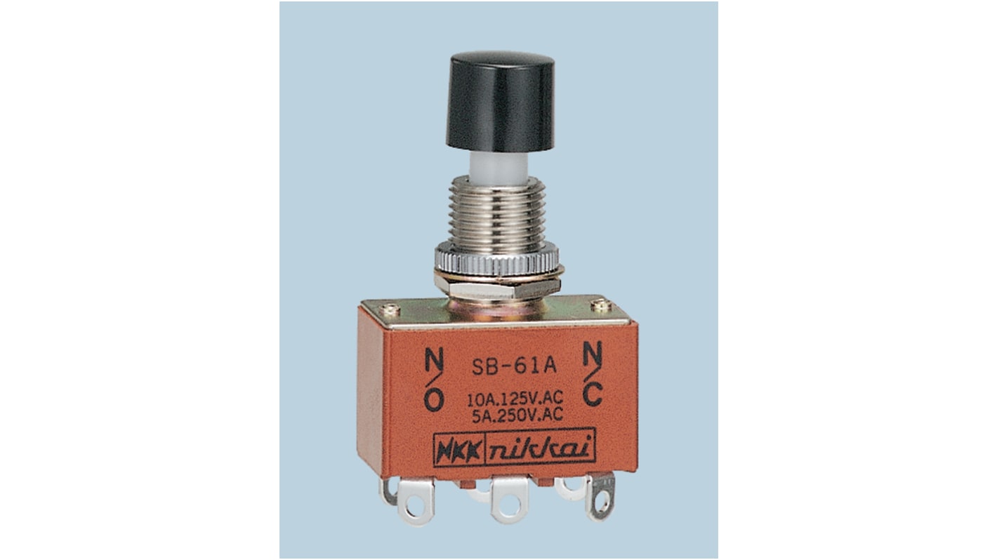 NKK Switches 按钮开关, 面板安装, 瞬时操作, 双刀双掷