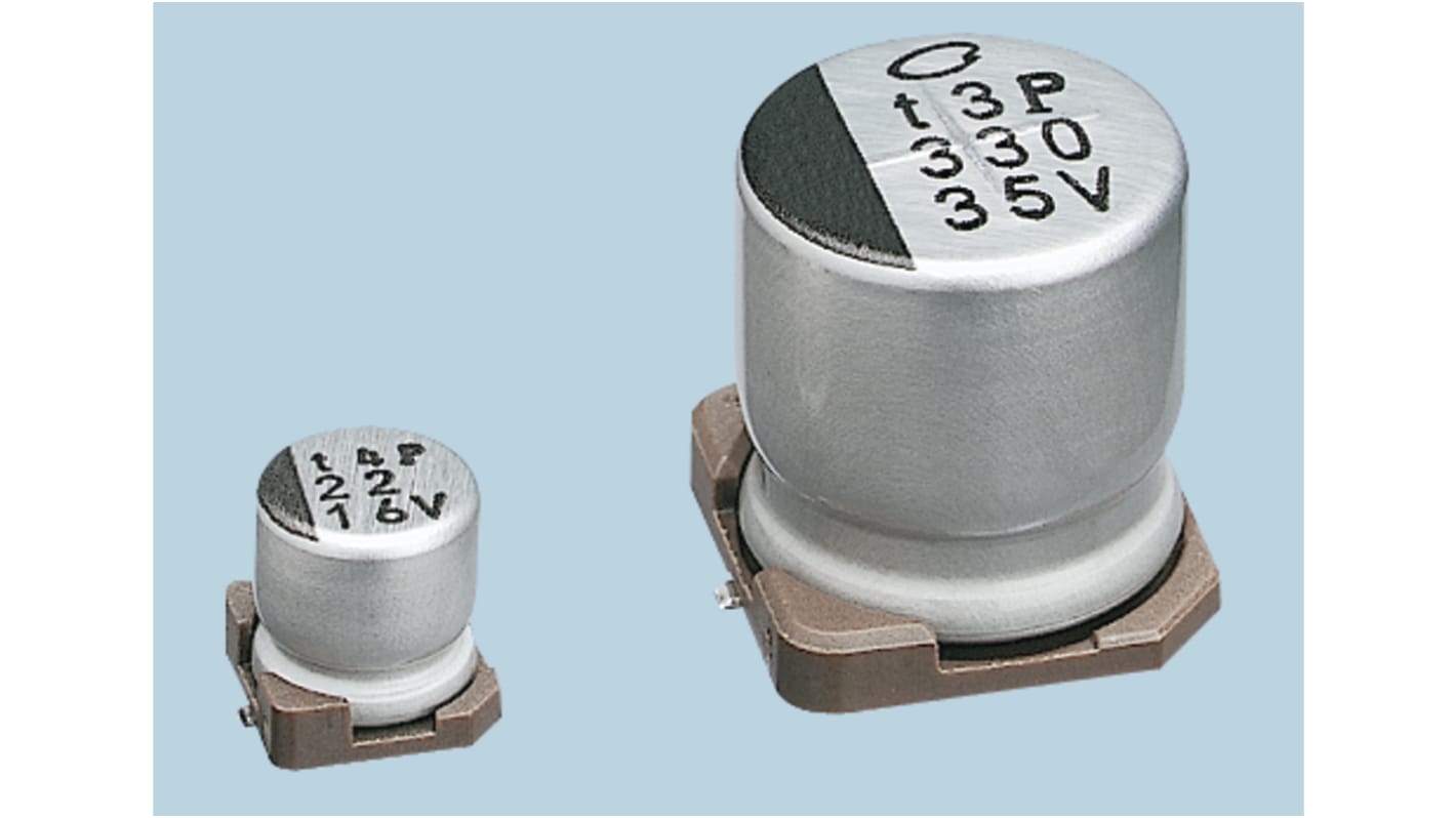 Condensador electrolítico Nichicon serie WX, 330μF, ±20%, 6.3V dc, mont. SMD, 8 (Dia.) x 5.5mm, paso 2.3mm