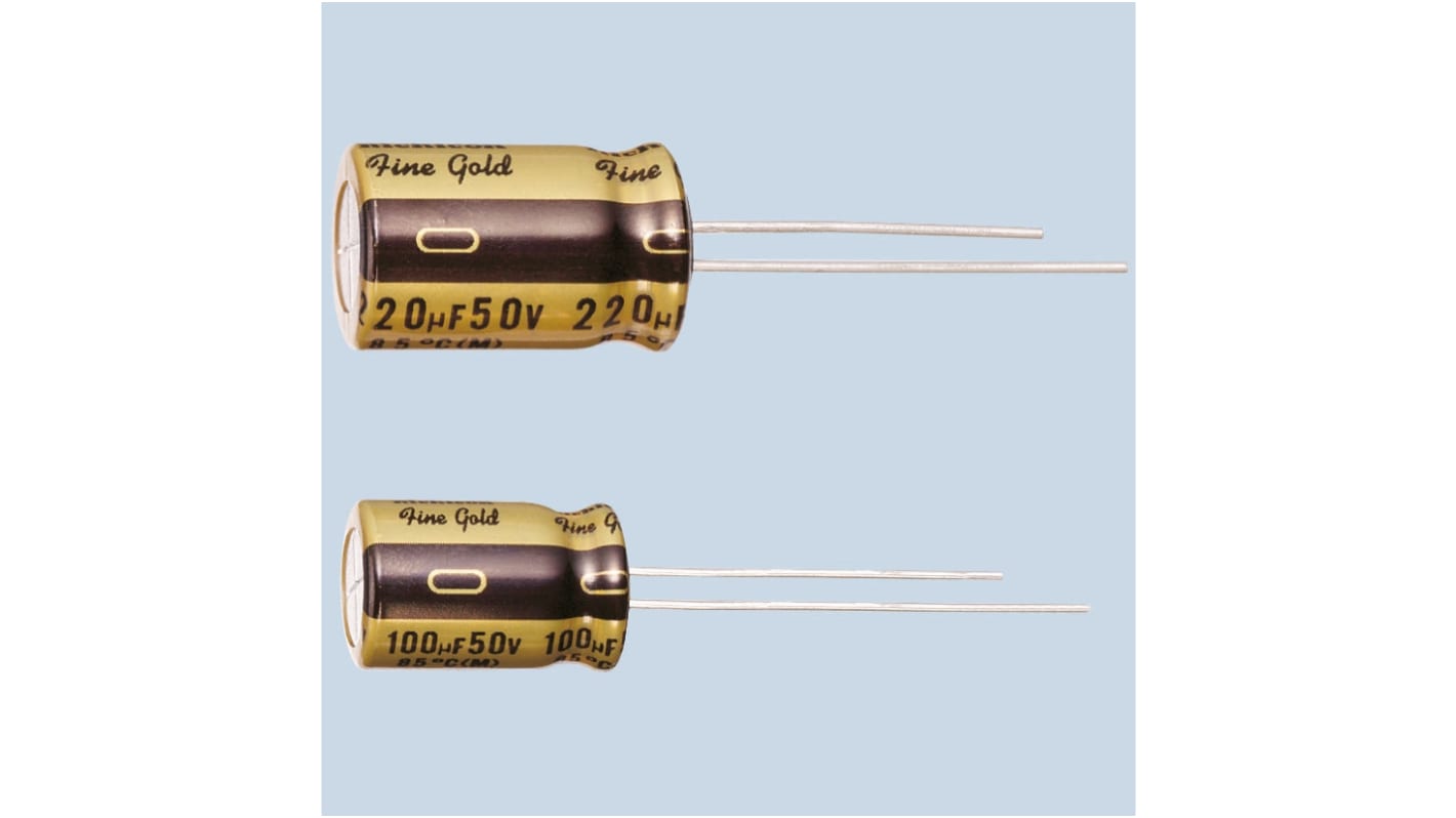 Nichicon 100nF Electrolytic Capacitor 100V dc, Through Hole - UFG2A0R1MDM