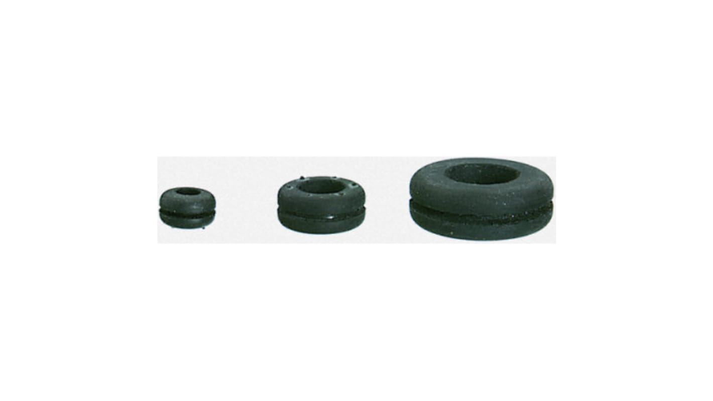 SES Sterling Black Polychloroprene 11mm Cable Grommet for Maximum of 9mm Cable Dia.