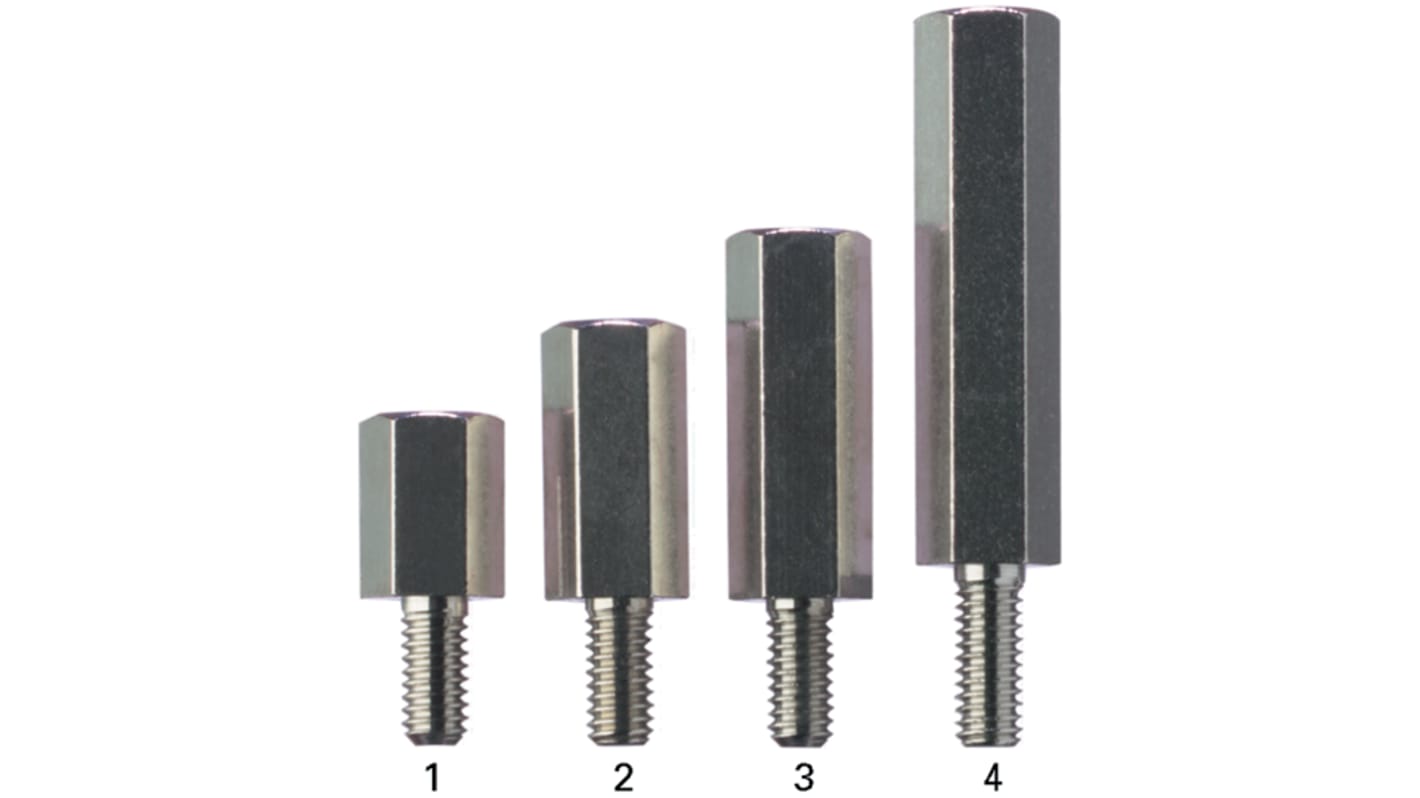 Distanziale filettato Esagonale, in Ottone Nichelato, L. 30mm