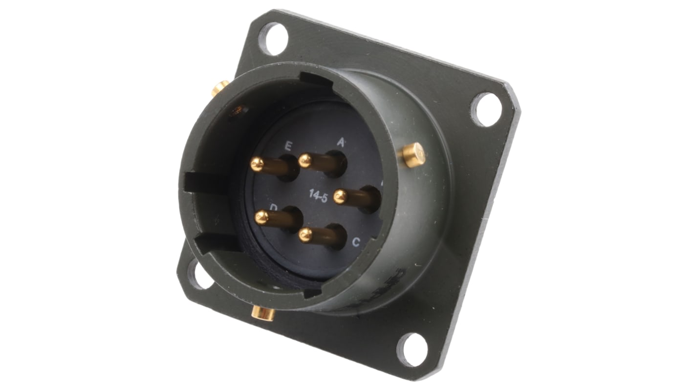 Amphenol Limited, 62GB 5 Way Box Mount MIL Spec Circular Connector ReceptacleOlive, Pin Contacts,Shell Size 14, Bayonet