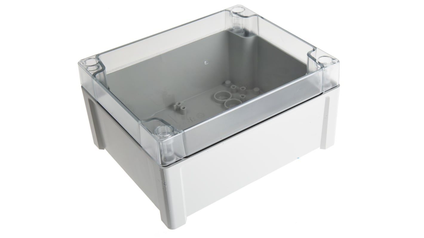 Fibox TEMPO Series Grey, Transparent ABS Enclosure, IP65, Transparent Lid, 201.2 x 163.2 x 98.4mm