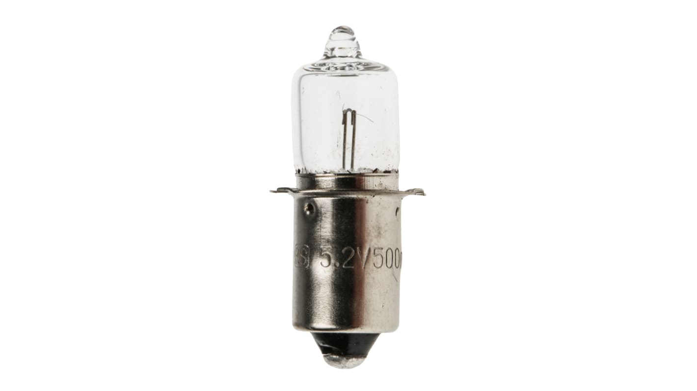 RS PRO Clear Halogen Bulb P13.5s, Mini Candle, 5.2 V, 9.3mm