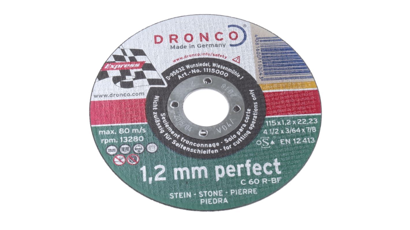 DRONCO Aluminium Oxide Cutting Disc, 115mm x 1.2mm Thick, Medium Grade, P120 Grit, 25 in pack