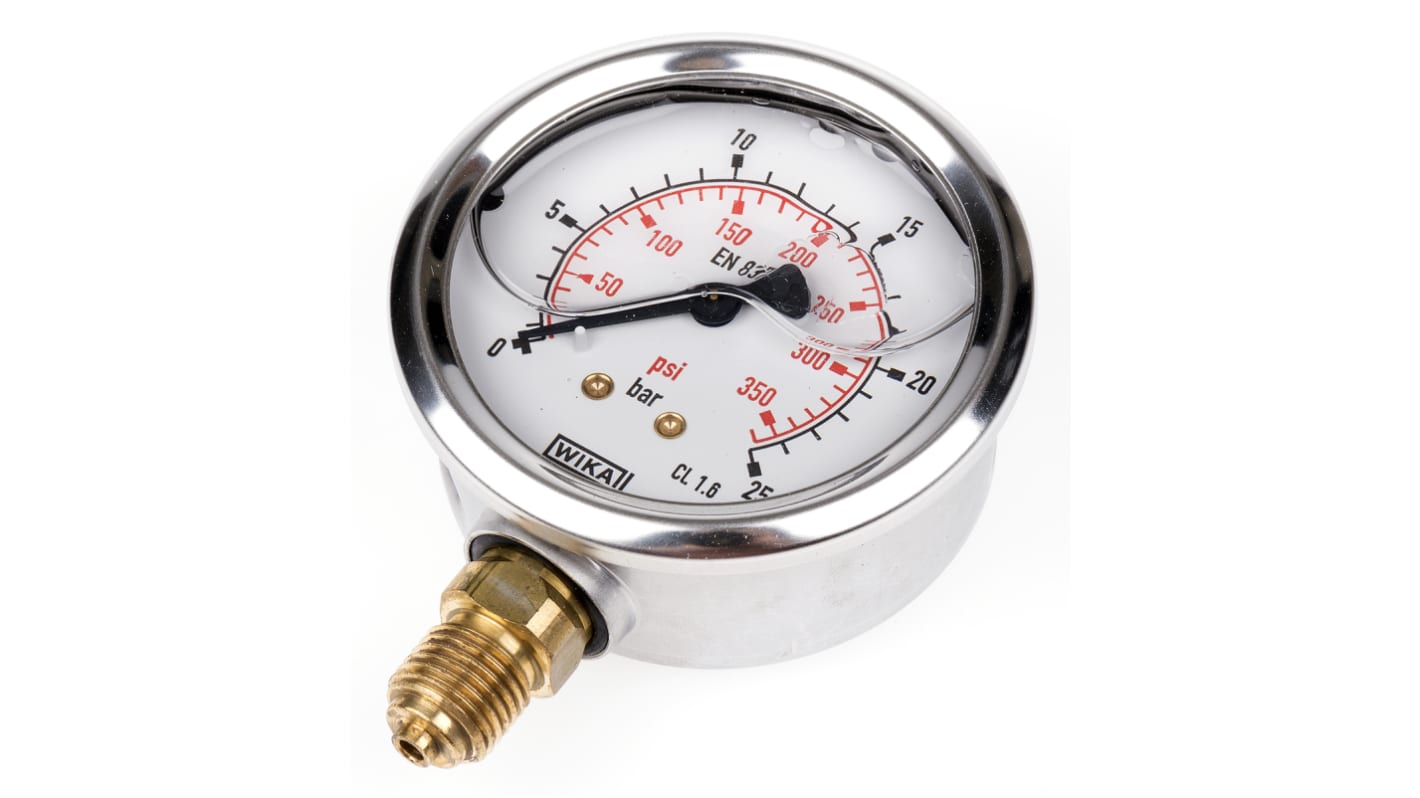 WIKA G 1/4 Pressure Gauge 25bar Bottom Entry, 9626918, 0bar min.