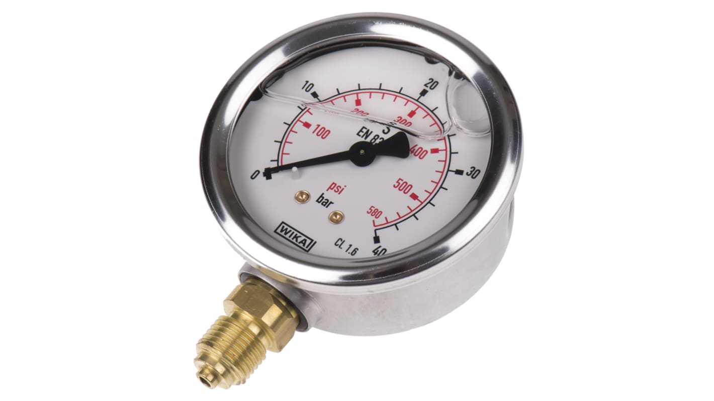 WIKA G 1/4 Analogue Pressure Gauge 40bar Bottom Entry, 9626926, 0bar min.