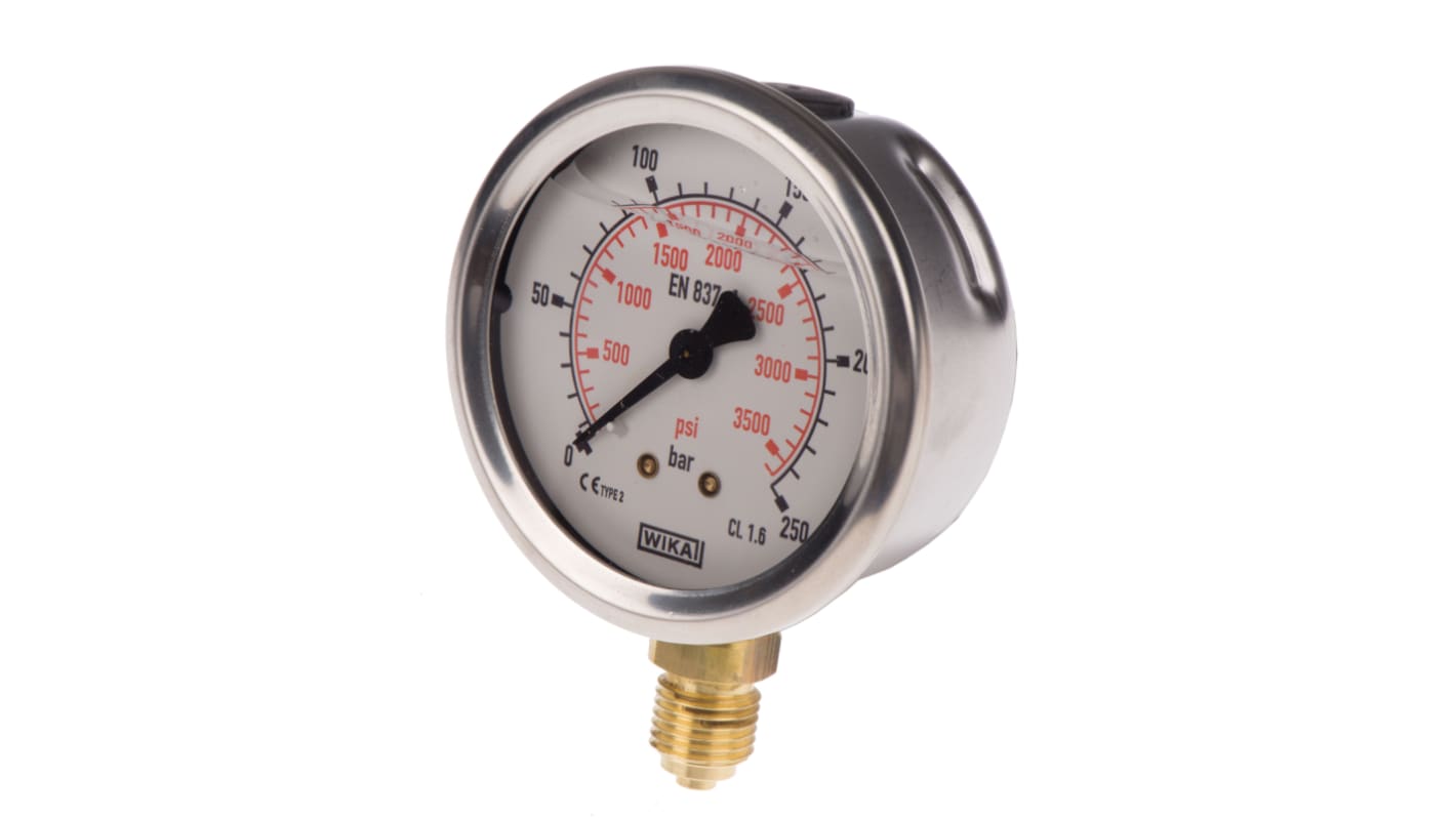 WIKA G 1/4 Analogue Pressure Gauge 250bar Bottom Entry, 9626951, 0bar min.