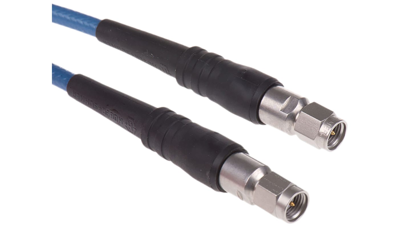 Cable coaxial Huber+Suhner, 50 Ω, con. A: SMA, Macho, con. B: SMA, Macho, long. 1.219m Azul