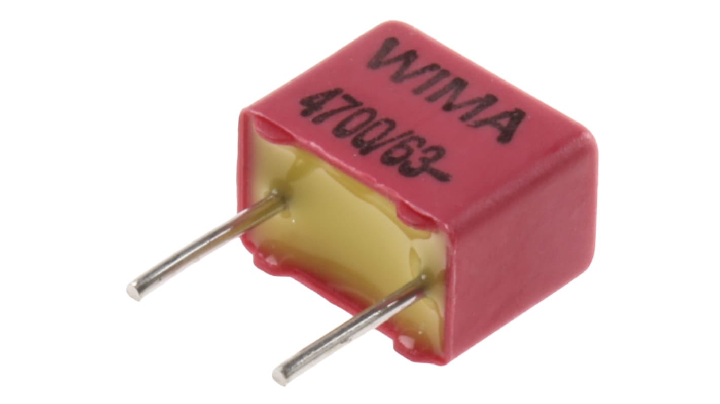 WIMA 聚丙烯薄膜电容, 4.7nF, 40 V ac, 63 V dc, 5mm线距, 直插安装, ±5%容差, FKP2系列