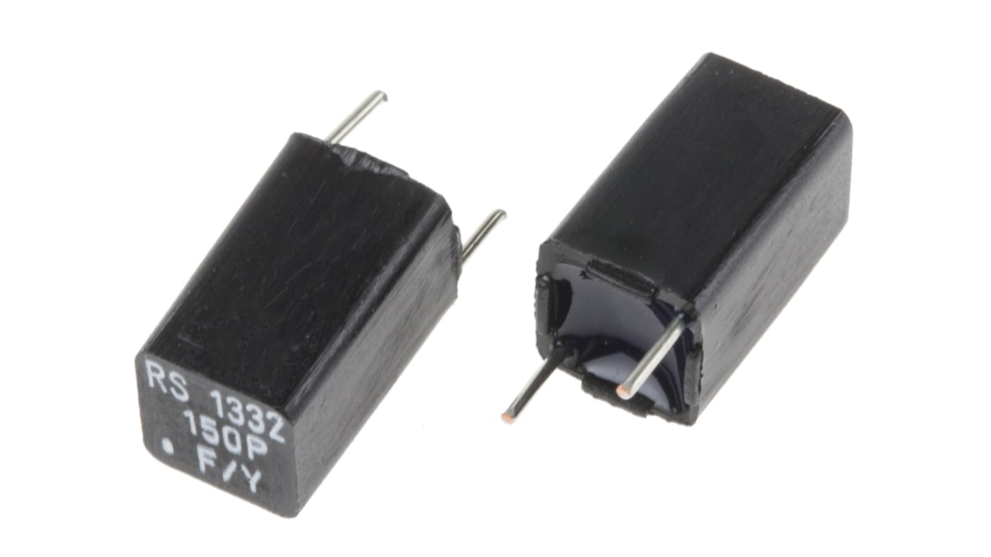 Condensador de película RS PRO, 150pF, ±1%, 63V dc, Montaje en orificio pasante