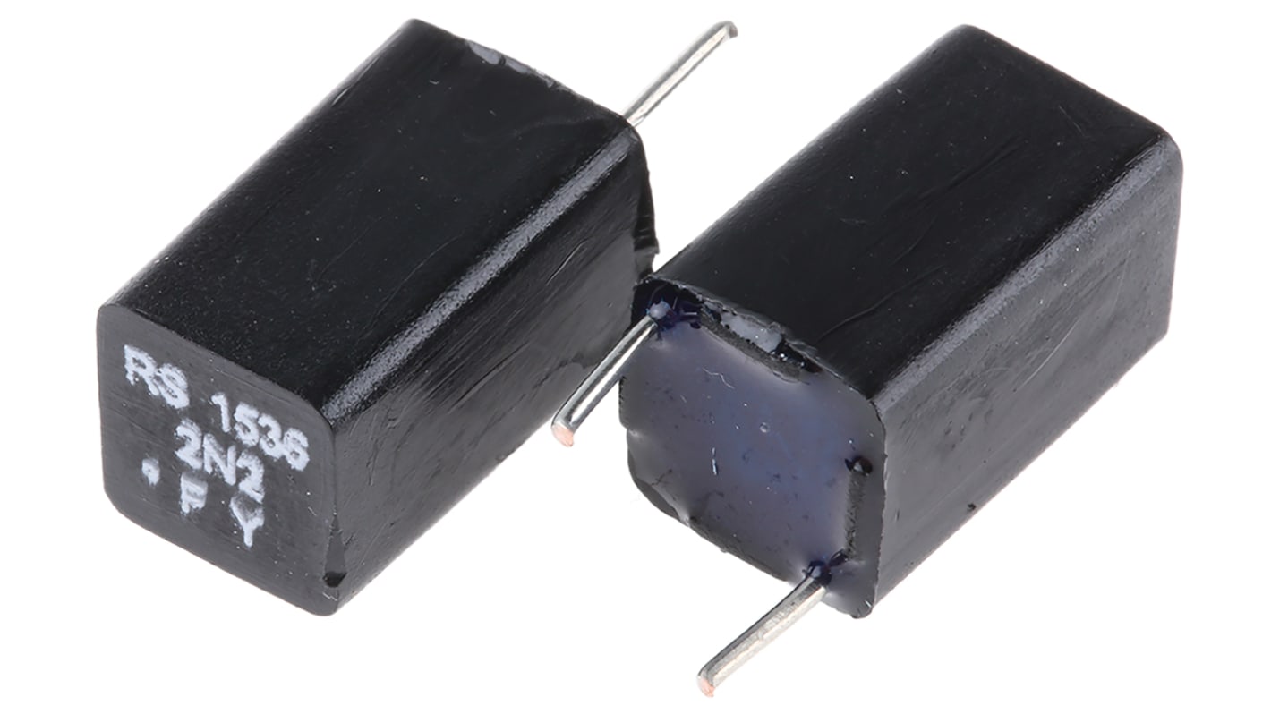 Condensador de película RS PRO, 2.2nF, ±1%, 63V dc, Montaje en orificio pasante