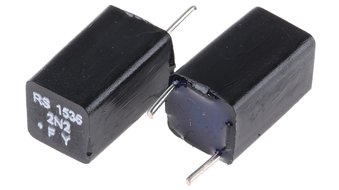 RS PRO 聚苯乙烯薄膜电容, 2.2nF, 63V 直流, 5.08mm线距, 直插安装, ±1%容差