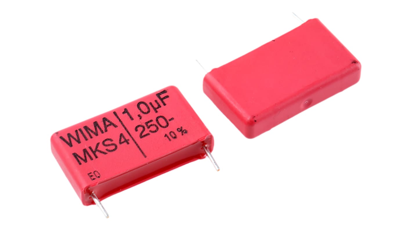WIMA MKS4 Folienkondensator 1μF ±10% / 160 V ac, 250 V dc, THT Raster 22.5mm