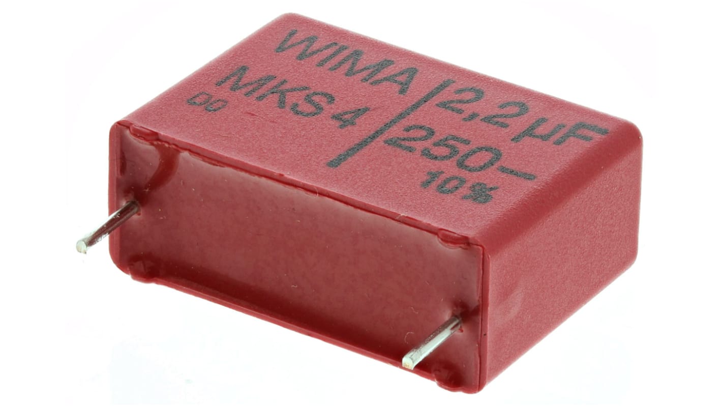 WIMA MKS4 Polyester Film Capacitor, 160 V ac, 250 V dc, ±10%, 2.2μF, Through Hole
