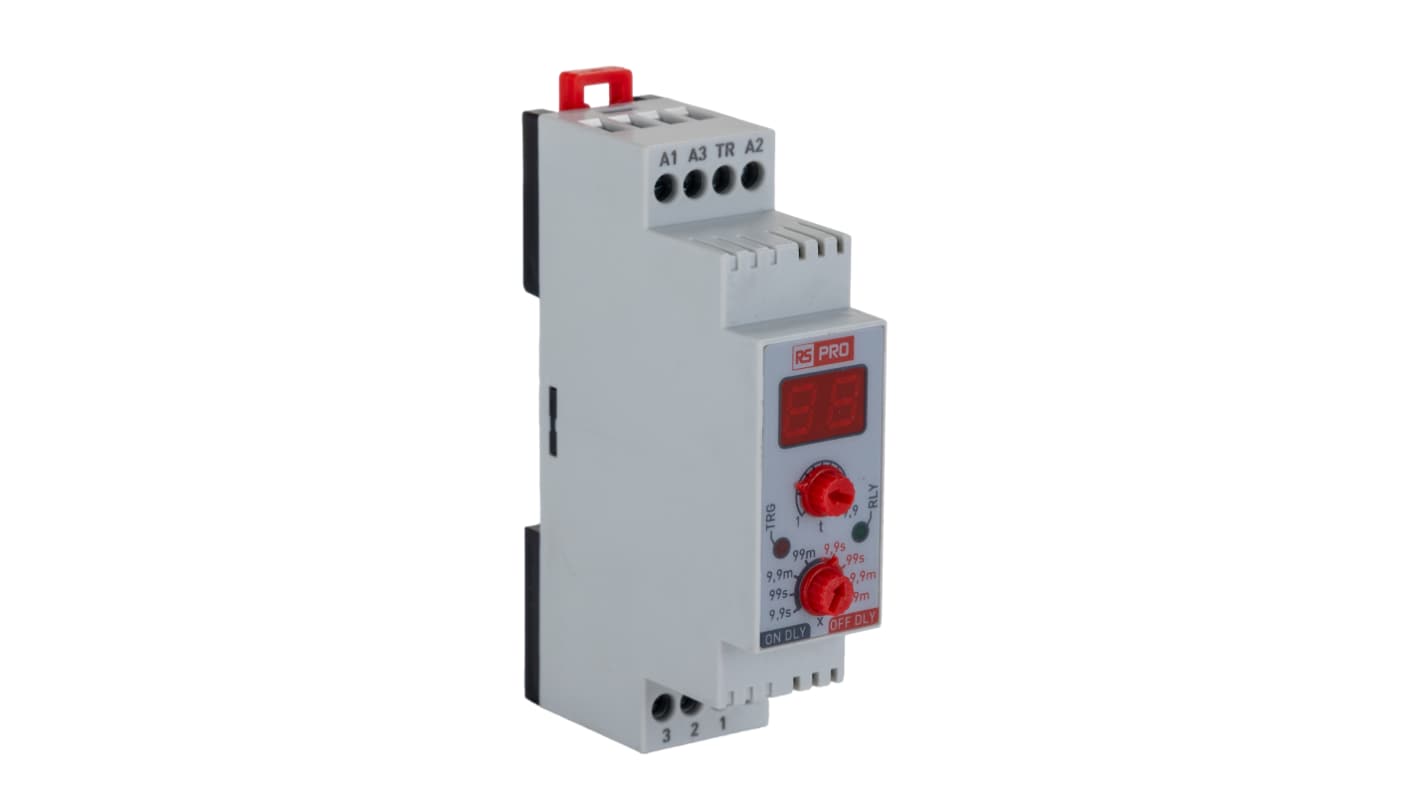 RS PRO 时间继电器, 230 V ac, 24V 交流/直流电源, 0.1 → 99min范围, 3触点