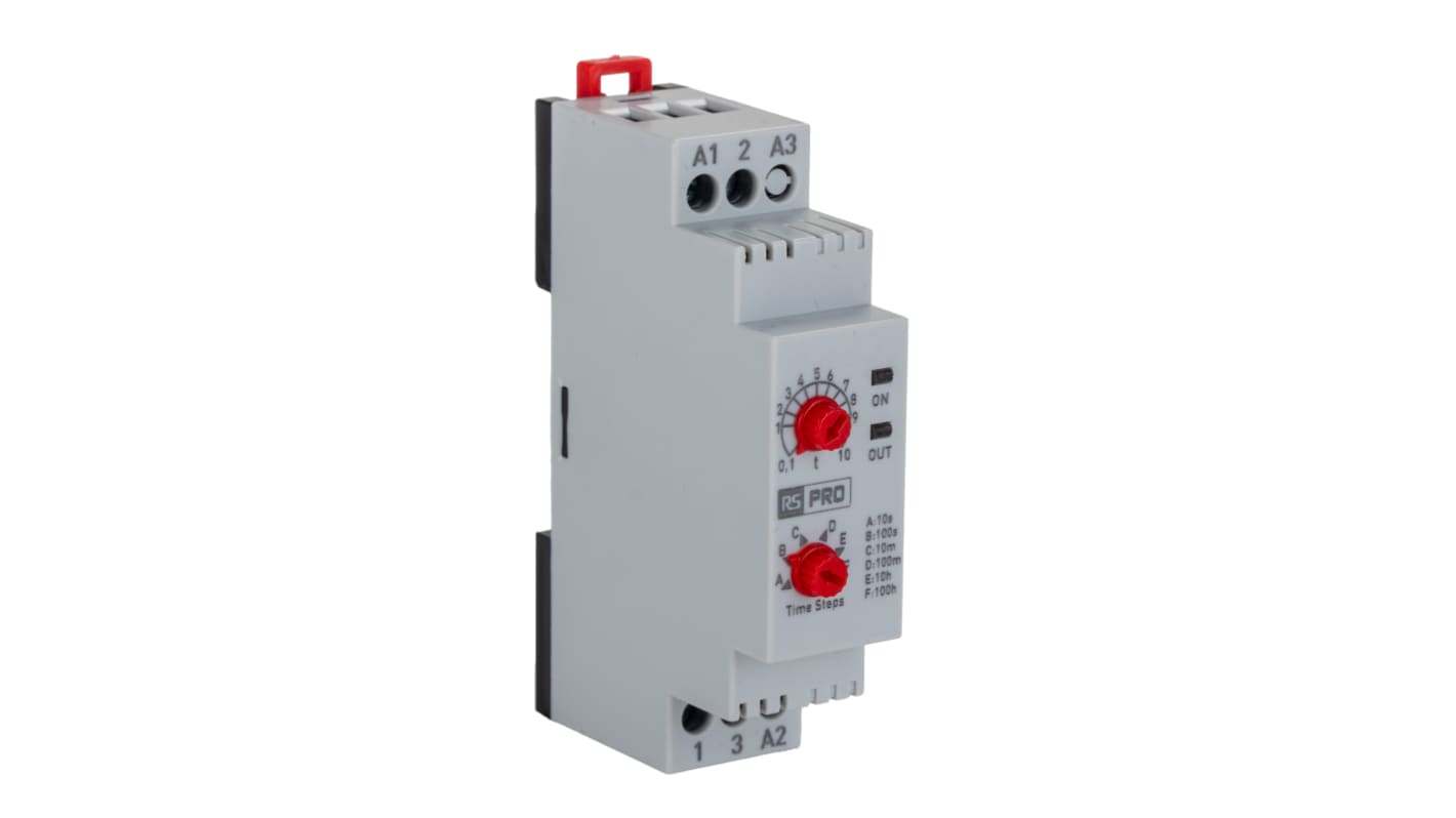 RS PRO 通电延时时间继电器, 230 V ac, 24V 交流/直流电源, 0.1 → 100h范围, 3触点