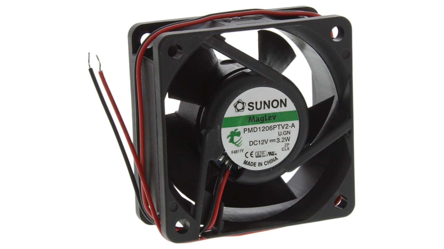 Sunon PMD Series Axial Fan, 12 V dc, DC Operation, 53.5m³/h, 3.2W, 269mA Max, 60 x 60 x 25mm