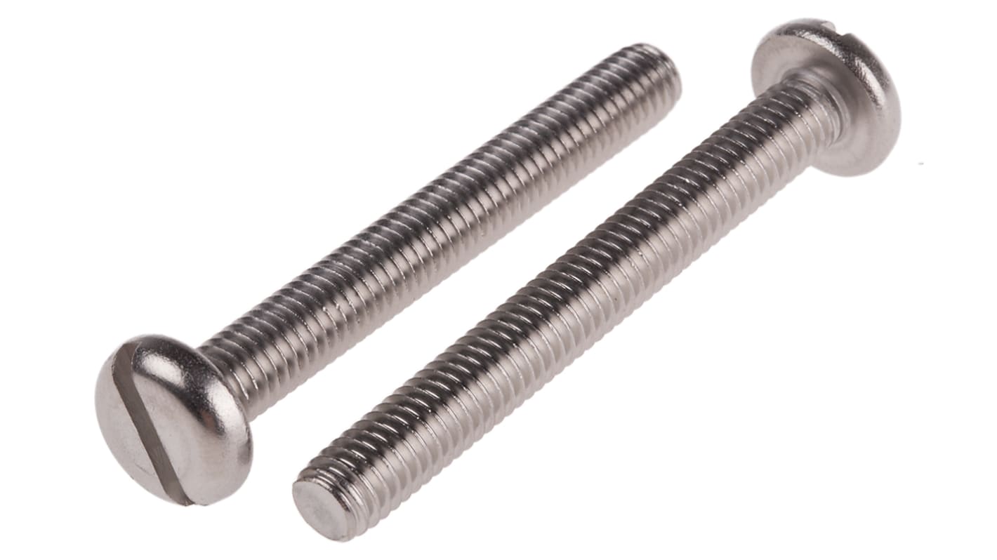 RS PRO Slot Pan A2 304 Stainless Steel Machine Screws DIN 85, M6x50.0mm