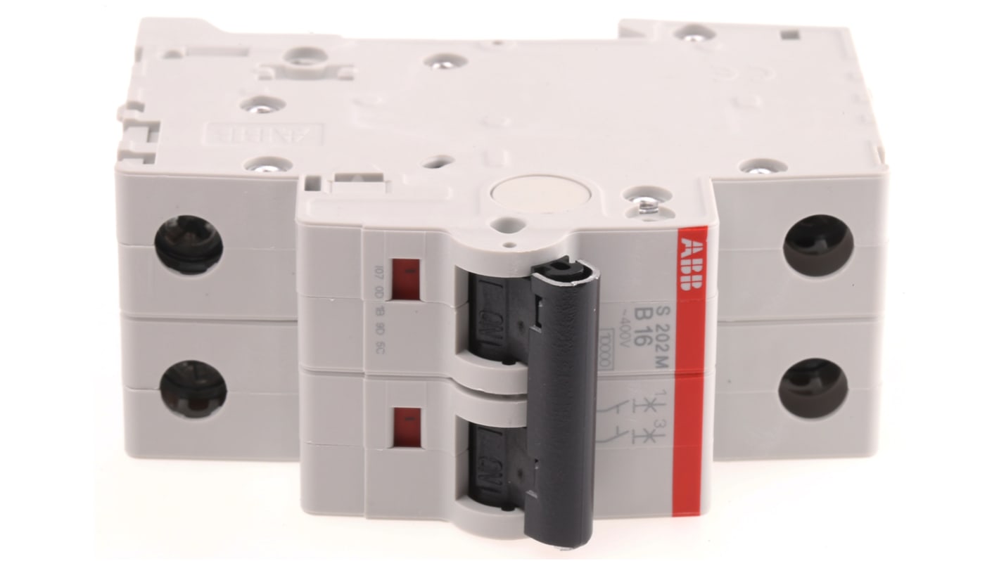 ABB B型MCB, 2极, 10 kA分断, 16A, 440VAC, 125VDC, S200M系列 S202M-B16