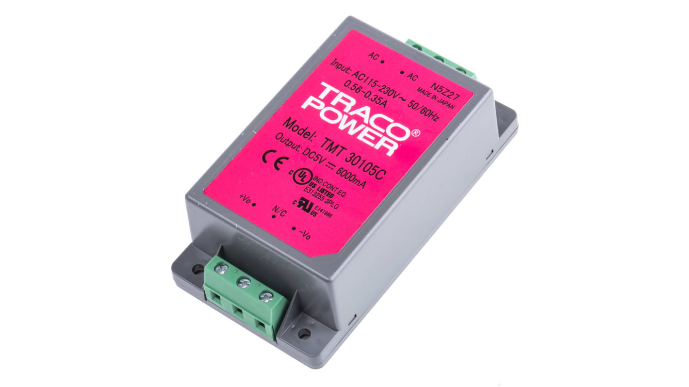 TRACOPOWER 30W Switch-mode strømforsyninger 1 udgang, 5V dc, 6A