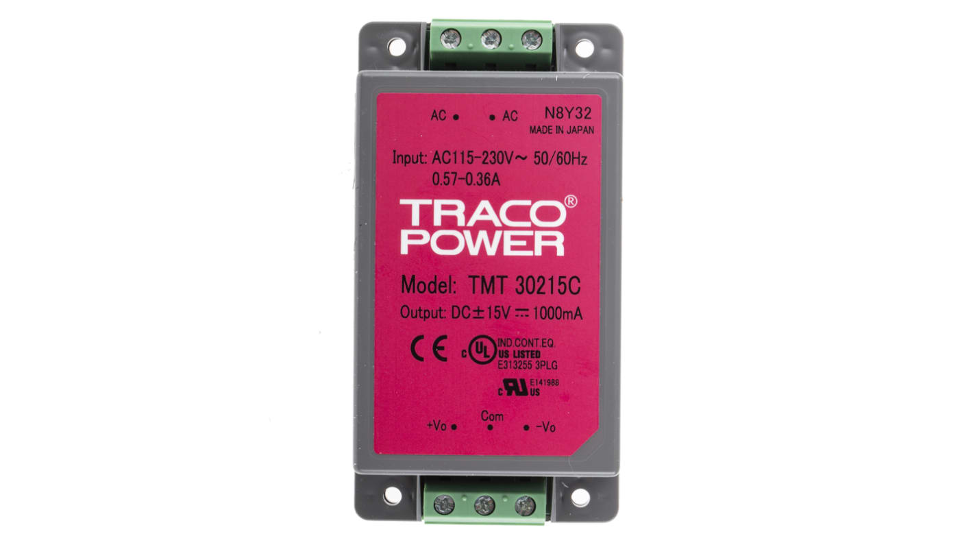 TRACOPOWER 30W Switch-mode strømforsyninger 2 udgange, ±15V dc, 1A
