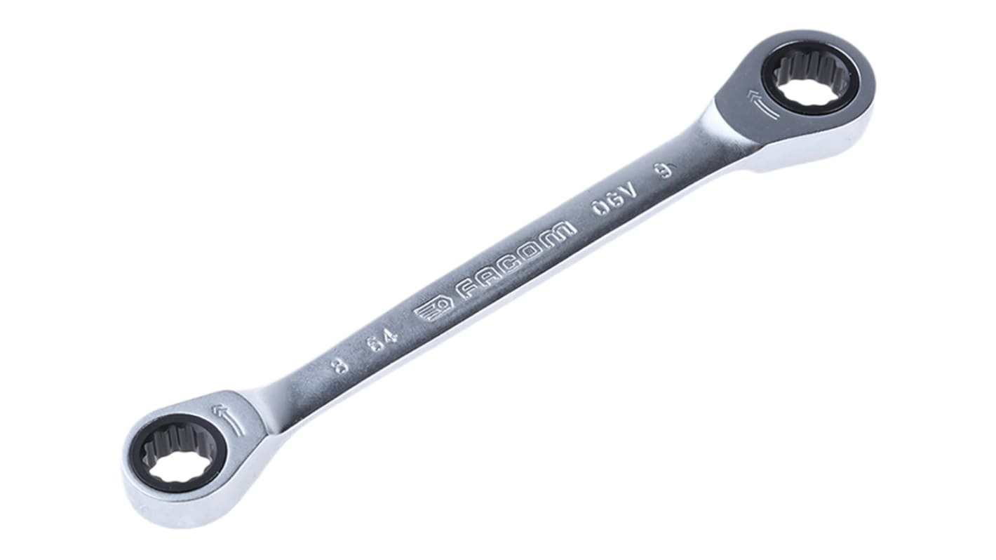 Facom Ratchet Ring Spanner, 8mm, Metric, Double Ended, 128 mm Overall
