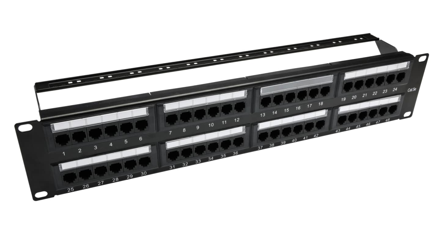 RS PRO Cat5e 48 Port RJ Patch Panel UTP 2U Black